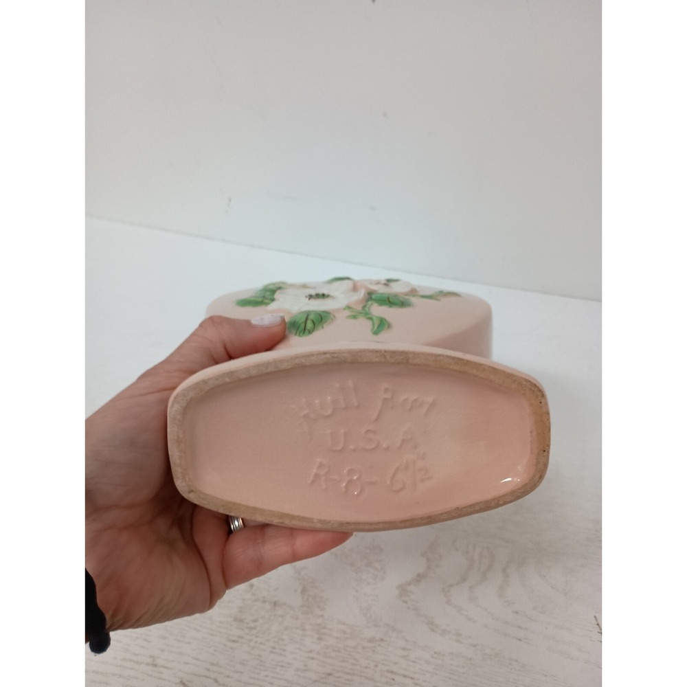VTG Hull USA Pottery Pink Ceramic Dogwood Blossom Heart Vase Mid Century Modern - Picture 10 of 12